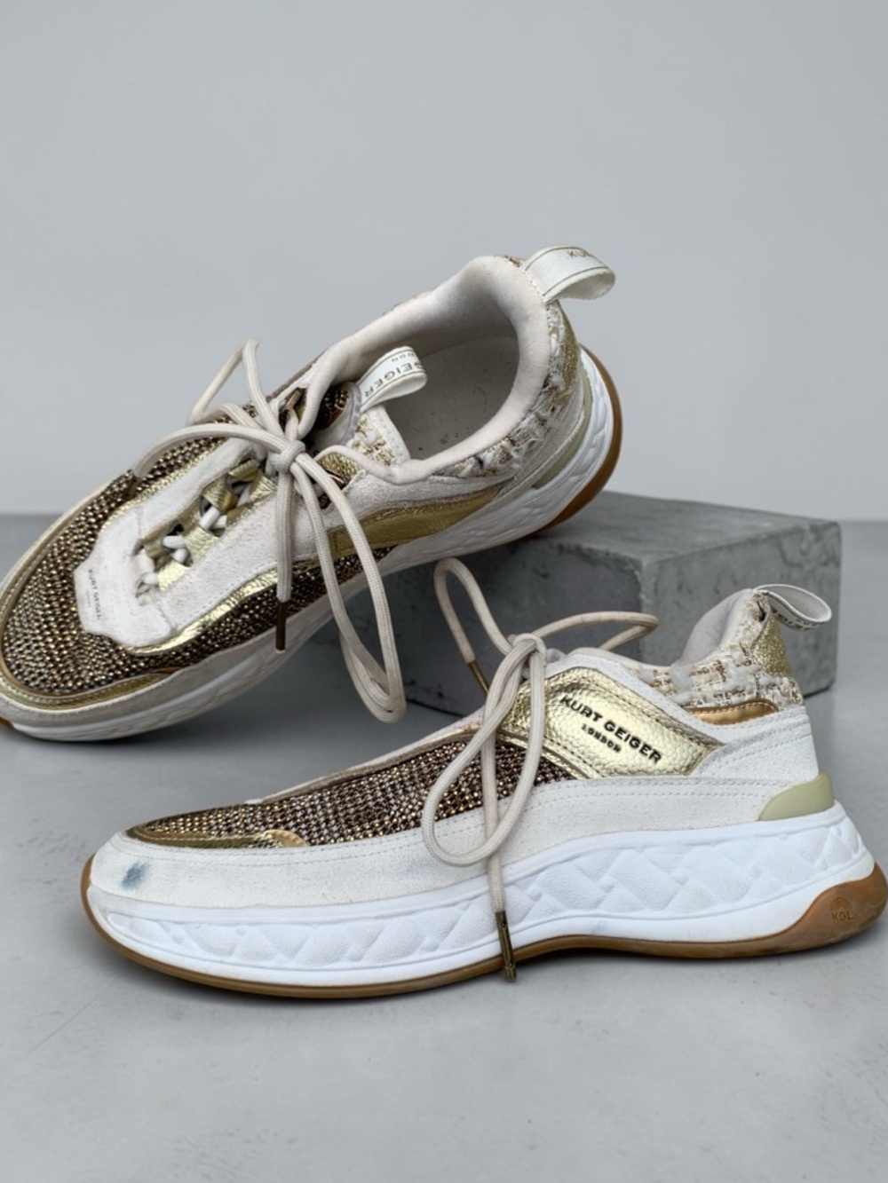 Kurt Geiger Gold & White Women’s Fashion Sneakers EU 38 US 8